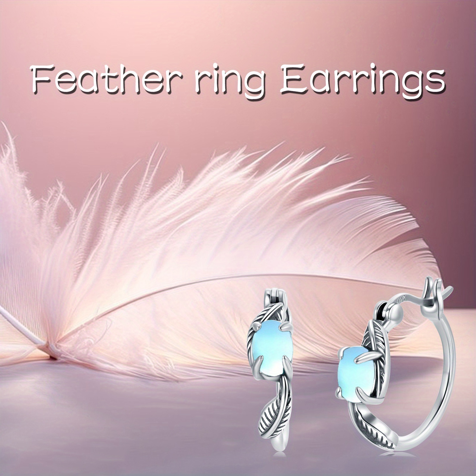 Women's 925 Sterling Silver Moonstone Hoop Earrings with Western Feather